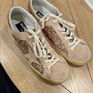 Golden Goose Beige Glitter Sneakers